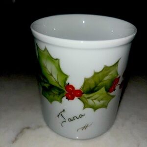 1980’s Christmas Coffee/Tea Cup/Mug Vintage Hand Painted w/ “Tana or Jana” on it
